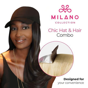 MILANO COLLECTION Wig &amp Hat Combo 18 Attachable Hair with Hat Chic Hat and Hair Extension Pack with Attachable Synthetic Hair Black