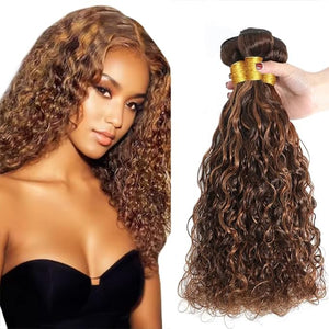 P430 Highlight Brown Bundles Human Hair Chocolate Brown Water Wave 3 Bundles 30 32 34 Inch Unprocessed Brazilian Virgin Ombre Water Wave Bundle Human Hair Extensions