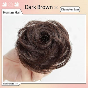 Mini Claw Clip in Hair Bun Extension Updo Space Bun Hair Messy Wavy Hairpieces Human Hair Wig Accessory for Women (Dark Brown)