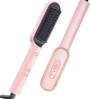 TYMO Ring Hair Straightener Brush ? Hair Straightening Iron with Built-in Comb 20s Fast Heating &amp 5 Temp Settings &amp Anti-Scald Perfect for Professional Salon at Home Sakura Pink