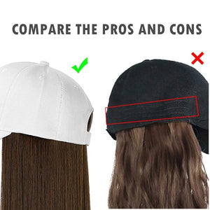 Women's Short Bob Wigs Baseball Cap with Hair Girls Wig Hats Straight Hair Wavy Natural Black