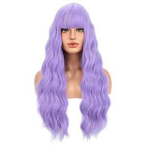 BERON Light Purple Long Wigs Women Purple Curly Wavy Wig with Bangs for Girls Heat Resistant Synthetic Wig for Cosplay Costume Party or Daily