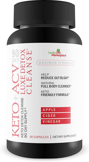 90 Day Keto + Acv Luxe Detox Cleanse - Psyllium Keto Detox Cleanse 90 Day Supply - Help Reduce Gut Bloat &amp; Belly Size - Full Body Cleanser - Premium Keto Acv Luxe Cleanse Keto Lux