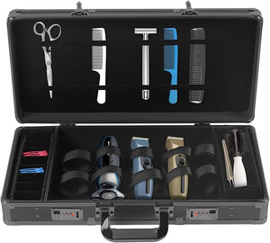 Professional Barber Case Barber Carrying Case Portable Travel Stylist Tool Box with Lock and Shoulder Strap Professional Salon Hair Cutting Grooming Kit Storage Organizer for Barber Supplies