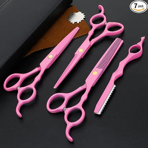 Professional Hair Cutting Scissors Sets Stainless Steel Barber Hairdressing Scissors Multifunctional Salon Thinning Scissors Straight Shears Tools for Men Women Home Use (Pink)