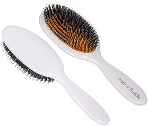 Rock &amp Ruddle Natural Mixed Boar Bristle Hair Brush for Women and Kids (Large 21 cm) - Perfect for Wet or Dry Hair Detangling Smoothing Blowdrying - Designed &amp Made in UK - White Shimmer Des