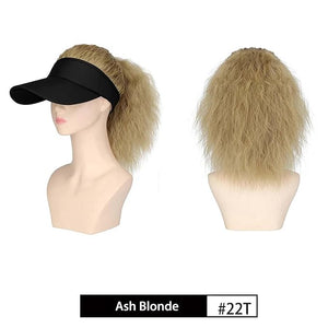 Hat Wig for Women Baseball Cap Wig with Curly Synthetic Hair Extensions Ponytail Cap Wig Sun Hat with Hair