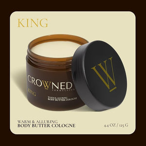 Crowned Skin King Body Butter Cologne and Body Oil Cologne Bundle | New Moisturizing Formula | Skin Care Set with Warm Sandalwood &amp Leather Scent | Natural Shea &amp Mango Butter | All-Day Fragra