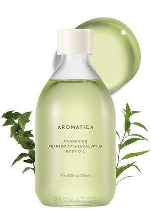 AROMATICA Awakening Body Oil Peppermint &amp Eucalyptus Aromatherapy Oils Scented Body Oil After Shower Natural Oil for Women Non-Greasy Body Serum Body Moisturizer for Dry Skin 3.38 fl. oz