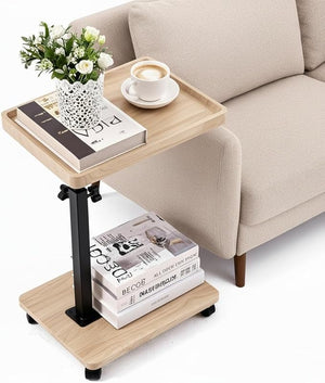 C Table End Table Adjustable HeightC Shaped End for CouchSnack Tables360¡ÆSwivel TV Tray Sofa TableTables That Slide UnderCoffee SideTable for BedChairBath-tub (Solid Wood Color)