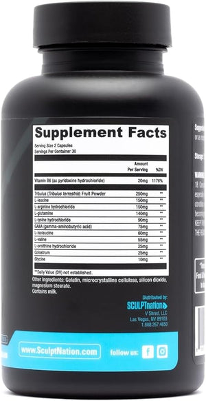 Sculpt Nation by V Shred L Arginine Tribulus Terrestris &amp Amino Acids for Energy Performance and Vitality Support Lean Body Mass and Recovery Support - 60 Gluten Free Capsules