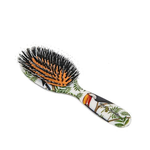 Rock &amp Ruddle Natural Mixed Boar Bristle Hair Brush for Women and Kids (Small/Travel Size 17.5cm) - Perfect for Wet or Dry Hair Detangling Smoothing Blowdrying - Made in UK - Toucans