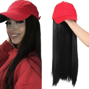 Sun Hat Wig for Women Baseball Cap with Hair Extensions Attached 22 Long Wavy Straight Hairpieces Synthetic Wig