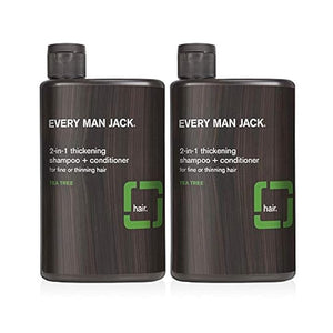 Every Man Jack 2-in-1 Thickening Shampoo + Conditioner - Thicken Cleanse and Hydrate Hair with Coconut Aloe and Tea Tree Oil - Naturally Derived and No Harsh Chemicals - Twin Pack