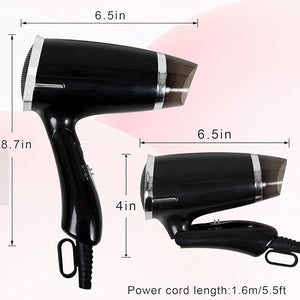 Travel Hair Dryer Folding Compact Blow Dryers Portable Small Professional with 3 Heat Settings Lightweight Mini 8x7inch Low Noise (Black)