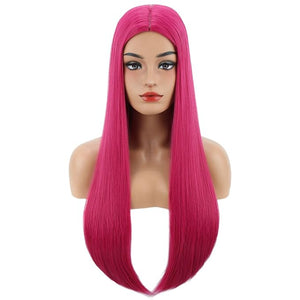 MAGQOO Hot Pink Wig for Women Long Straight Hot Pink Wig Middle Part Heat Resistant Hight Density Synthetic Wigs
