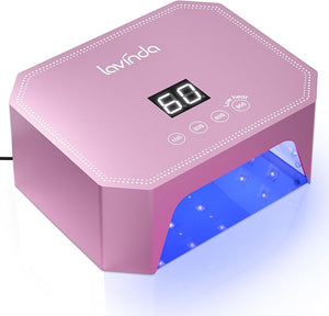 Lavinda 54W UV LED Nail Lamp ? Plug-in Gel Nail Light with LCD Display 4 Timers Auto Sensor Dual Wavelength Nail Dryer for Home &amp Salon Pink