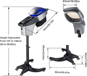Elitzia 7 Color Hair Steamer Black Hooded Micro Mist Ozone for Natural Black Hair Adjustable Height Wheels 3 Mode 5 Level Time Temperature Control Dye Perm Hair Professional Home ET1408T