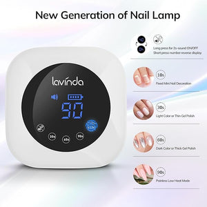 Lavinda UV LED Nail Lamp Cordless Nail Lamp 54W Rechargeable Nail Dryer Gel Polish Light with Large LCD Display Professional Gel Curing Lamp with 4 Timer Setting Auto Sensor for Salon and Home