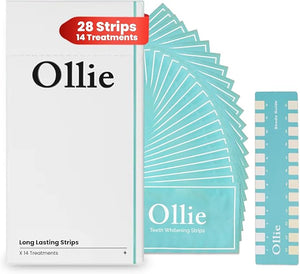 Ollie Teeth Whintening Strips 28 PCs 14 Treatments Includes Shade Guide to Track Progress Super Sticky Non - Sensitive White Strips for Teeth Whitening