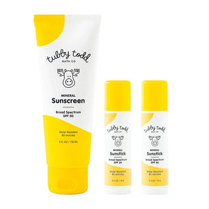 Tubby Todd Face and Body Mineral Sunscreen Kit for Baby Toddler and Kids - Sunscreen 4 Fl Oz and Sunstick 0.5 Oz Duo Bundle - Fragrance-Free