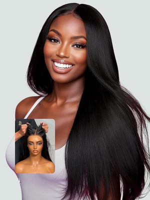 YIROO No Slip 7x5 Bye Bye Knots Yaki Straight Lace Front Glueless Drawstring Wig Human Hair with Deep Stretch Cap Fits All Head Sizes,Pre-Plucked Pre-Cut Wear and Go Wig for Women 150% Density 22Inch