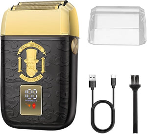 HIENA PRO Professional Foil Shaver for Men, Double Electric Foil Trimmer, Cordless Bald Head Precision Trimmer, Electric Razor, Rechargeable with USB, Gifts for Men (BGGM)