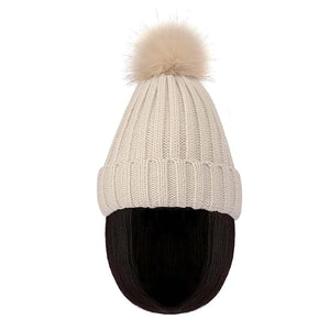 Women Caps with Hair Knit Beanie Cap with Extensions Short Straight Hairstyle Hat Wigs Winter Knitted hat bob Wig