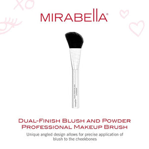 Mirabella Dual Finish Blush &amp Powder Brush ? Angled Vegan Makeup Brush for Cheeks Super-Soft Synthetic Bristles Weighted Aluminum Handle Cruelty-Free Professional Quality
