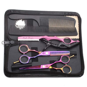 Purple Dragon 5.5 inch Hair Cutting Scissors Set with Razor Leather Scissors Case Barber Hair Cutting Shears Hair Thinning/Texturizing Shears for Professional Hairdresser or Home Use (Multi-colored)