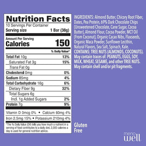 MenoWell Menopause Protein Bars for Women Weight Management Support Double Chocolate Brownie 32% Daily Fiber Prebiotic Plant-Based 7g of Protein 1g Added Sugar 10 Count (Pack of 1)