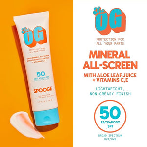 The OG Mineral All-Screen SPF 50 Face + Body, Dermatologist Developed, Broad Spectrum, Sheer Sunscreen - Non-Greasy No Chalky Mess &amp; Reef Safe, All-Weather Care with Aloe + Vitamins C+E - 5 Oz