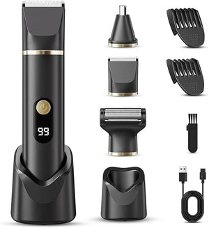 Beard Trimmer for Men, IPX7 Waterproof Body Hair Trimmer Electric Razor Shaver Body Grooming Kit Wet/Dry Use for Groin, Nose, Ear Hairs, Beard, Legs, Chest
