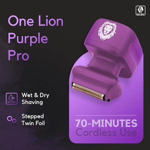 Skull Shaver One Lion Purple PRO Shaver for Women - Flawless Hair Removal - Stepped Twin Foil Blades - Wet or Dry Shaving - Rechargeable - Cordless