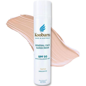 Mineral Face Sunscreen SPF 50 Tinted Aussie Zinc Oxide Sunblock with Hydrating Hyaluronic Acid Reef Safe Natural Vegan Australian Made 80min Water Resistant Unscented 100g 3.4oz