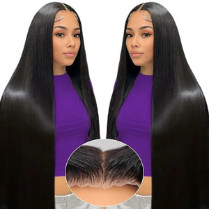 Glueless Wigs Human Hair Pre Plucked Pre Cut 28 Inch Straight Lace Front Wigs Human Hair 7X5 HD Lace Front Closure Ready to Wear Wigs 220% Density Wear and Go Natural Black Wigs Human Hair
