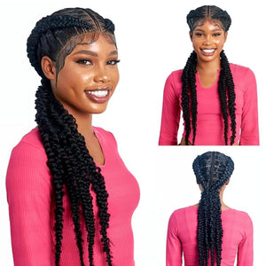 Wow Braids 32 Full 360 HD Transparent Lace Front Dutch Braided cornrow Wig with Baby Hair - Synthetic hand-made box braids wig for black women