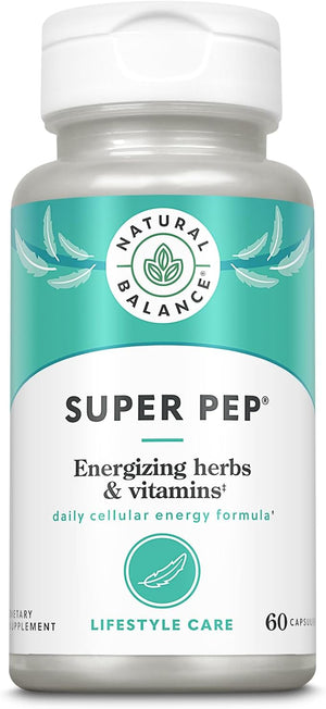 Natural Balance Super Pep | All Day Herbal Energy Supplement | with Eleuthero Kola Nut Gotu Kola B-Vitamins &amp Chromium | 60 Capsules 30 Servings