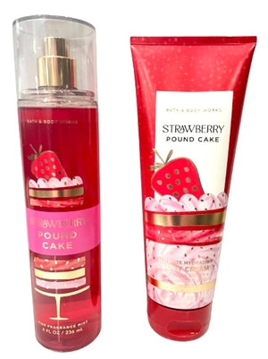 Bath &amp Body Works - Strawberry Pound Cake - 2 pc Bundle - Fine Fragrance Mist and Ultimate Hydration Body Cream (Packaging Design Varies)