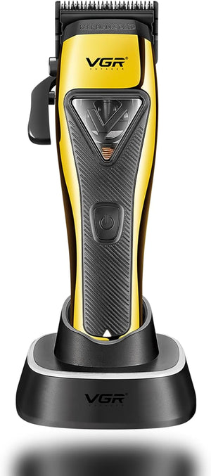 VGR 015 Professional Cordless Hair Clippers for Men 9000 RPM Vector Motor Hair Trimmer DLC-Blade Barber Clipper for Hair Cutting with Metal Body 1 Modular Lid in Black Travel Case
