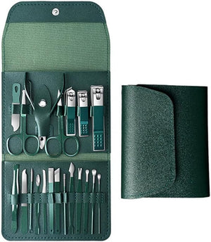 Manicure Cutters Nail Clipper Set Portable Stainless Steel Ear Spoon Nail Clippers Pedicure Nail Scissors ToosGreen SET03