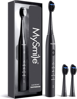 MySmile DY156 Electric Toothbrush for Adults Rechargeable Sonic Battery Toothbrush Portable with 3 Brush Heads 2 Mins 5 Modes Smart Timer 45000VPM One Charge for 60 Days ? Black