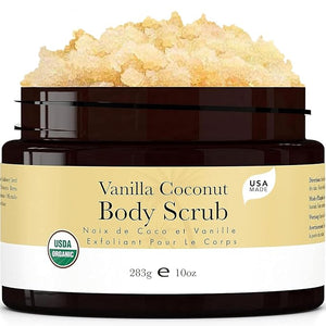 Organic Vanilla Coconut Body Scrub - USA Made Sugar Scrub with Natural Ingredients Moisturizing Body &amp Foot Exfoliator for Dry and Sensitive Skin Removes Dead Skin Cells &amp Reduces Ingrown Ha