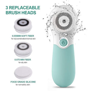 Facial Cleansing Brush Electric Facial Exfoliating Massage Brush with 3 Cleanser Heads and 2 Speeds Adjustable for Deep Cleaning Removing Blackhead Face Massaging