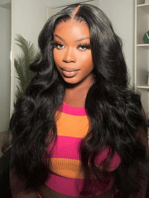 UNICE 5x5 HD Blendaway Lace Closure Wigs Human Hair Glueless Body Wave Human Hair Wig With Drawstring Pre Plucked Pre Cut Black Wig Match All Skin 180% Density 28 inch