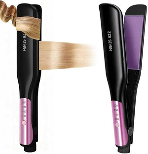 Hair Straightener, 1.5¡± Flat Iron and Curler 2 in 1, Ceramic Coating, Quick Heat Up, 4 Temp. Options, for All Hair Type, Less Frizz, Shinier and Smoother, Dual Voltage for Travel, Black