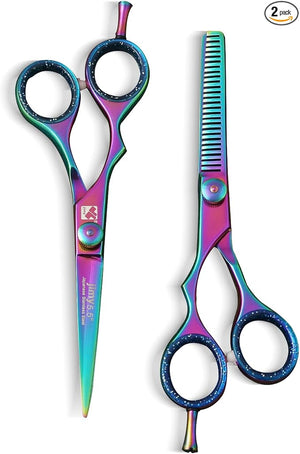 Jimy Hair Cutting Scissors Thinning Shears Kit Professional Barber Hairdressing Texturizing Salon Razor Edge Scissor Japanese Stainless Steel (Multi Color)