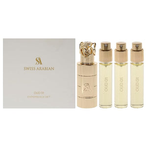 Swiss Arabian Oud 01 Giftset - Arabian Perfumes for Women and Men - Long Lasting Perfume - Floral Spicy Amber Perfume - 3 Bottles with Case - 4 pc