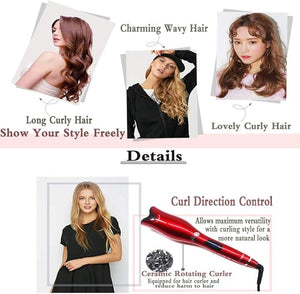 Automatic Ceramic Rotating Hair Curler, Professional Air Spin N Curl Hair Curler for All Hair Types, LCD Digital Display (Red)