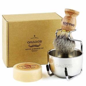 Anbbas Badger Hair Shaving Brush with Wood Handle,Goat Milk Shaving Soap 100g,Stainless Steel Shaving Stand and 2 Layers Shaving Bowl Perfect for Men Gift